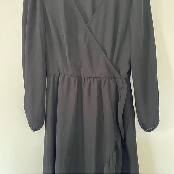 Old Navy Black Waist Defined Ruffle-Trim Faux-Wrap Georgette Midi Dress - Picture 9 of 9